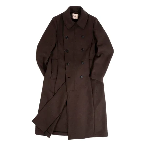 Plan C , Long Wool Double Breasted Coat ,Brown female, Sizes: