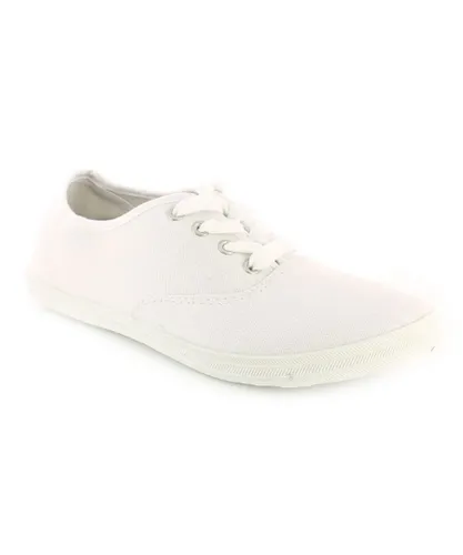 Platino Ladies/WoMens White Lace Ups Pumps With Stripy Sock Lining Canvas
