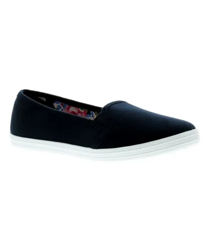 Platino New Ladies/Womens Navy Slip Ons Elasicated Gusset Canvas Pumps. - Blue
