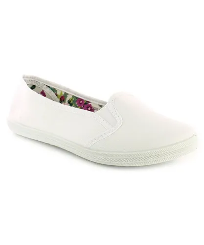 Platino New Ladies/Womens White Slip Ons Elasicated Gusset Canvas Pumps