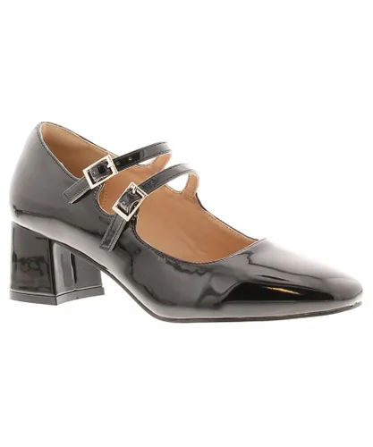 Platino Womens Court Shoes Bustle Buckle black patent