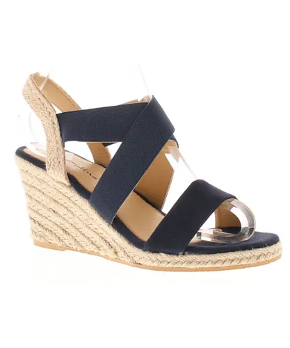Platino Womens Wedge Sandals Desire Elasticated navy Textile