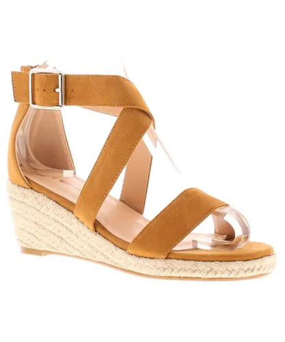 Platino Womens Wedge Sandals Zoot Zip and Buckle Fastening tan Textile