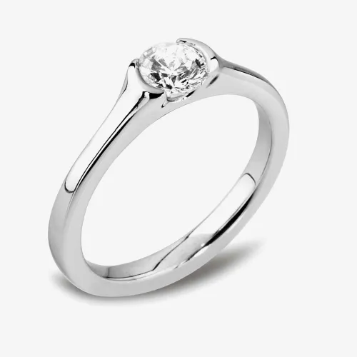 Platinum 0.41ct Demi-Flush Rubover Diamond Solitaire Ring R1-134(5MM)0.42