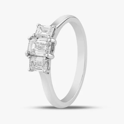Platinum 1.02ct Emerald Cut Diamond Three Stone Ring RN5877 PLT