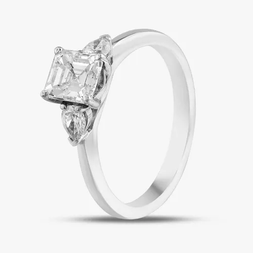 Platinum 1.30ct Asscher & Pear Cut Diamond Three Stone Ring RN5586 PLT