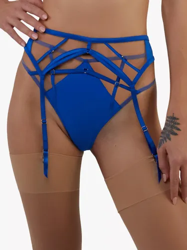 Playful Promises Ramona Strap Detail Illusion Mesh Suspender - Cobalt Blue - Female