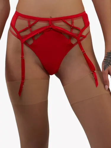 Playful Promises Ramona Strap Detail Illusion Mesh Suspender - Red - Female