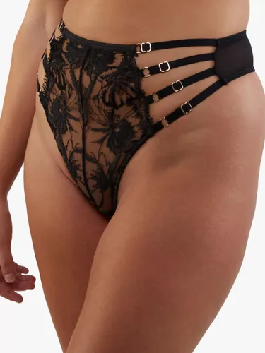 Playful Promises Vivian Embroidered High Waisted Thong, Black - Black - Female