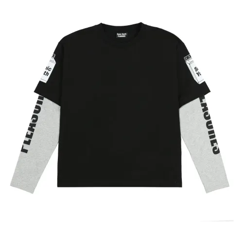 Pleasures , Layered Long Sleeve T-Shirt with Prints ,Black male, Sizes: