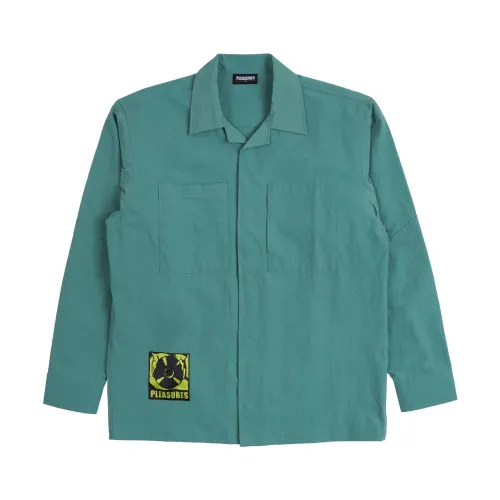 Pleasures , Stare Long Sleeve Overshirt ,Green male, Sizes: