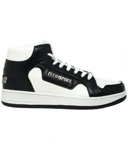Plein Sport Mens Black Logo White High Top Sneakers Synthetic Leather