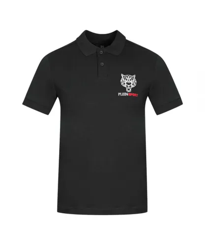 Plein Sport Mens Block Chest Logo Black Polo Shirt Cotton