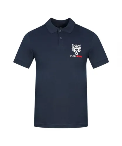 Plein Sport Mens Block Chest Logo Navy Blue Polo Shirt Cotton