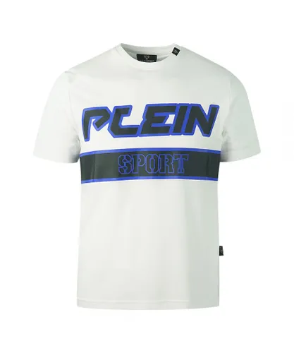Plein Sport Mens Blue Block White T-Shirt Cotton