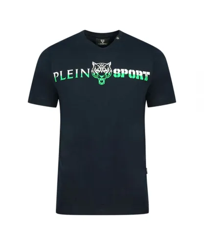 Plein Sport Mens Bold Split Logo Navy Blue T-Shirt Cotton