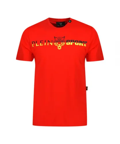 Plein Sport Mens Bold Split Logo Red T-Shirt Cotton