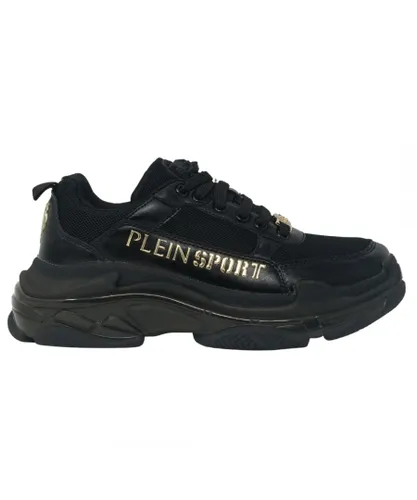 Plein Sport Mens Gold Branded Logo Black Sneakers