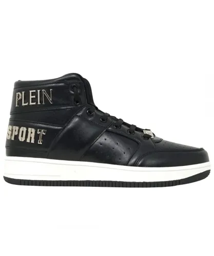 Plein Sport Mens Hi-Top Bold Brand Black Sneakers Synthetic Leather