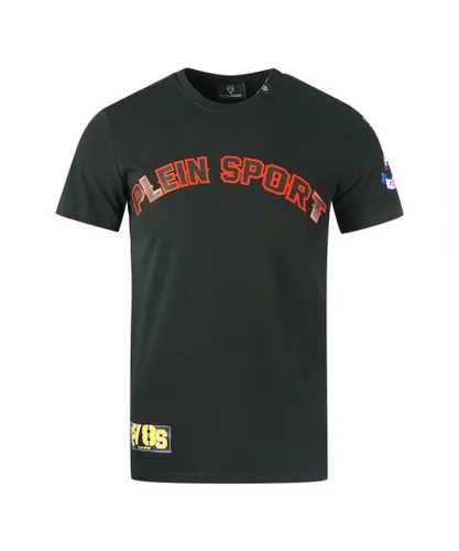 Plein Sport Mens Multi Colour Logos Black T-Shirt Cotton