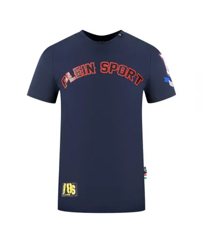 Plein Sport Mens Multi Colour Logos Navy Blue T-Shirt