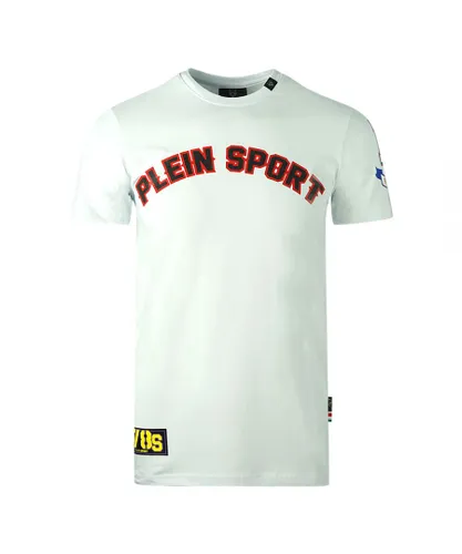 Plein Sport Mens Multi Colour Logos White T-Shirt Cotton