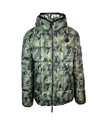Plein Sport Mens Small Circle Logo Quilted Camo Green Jacket