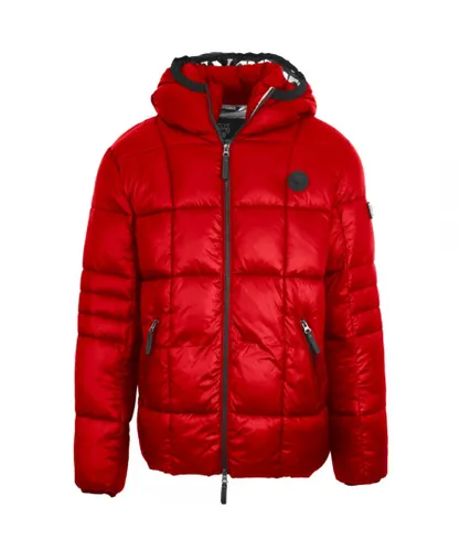 Plein Sport Mens Small Circle Logo Quilted Red Jacket