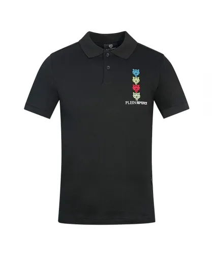 Plein Sport Mens Tiger Head Logo Black Polo Shirt Cotton