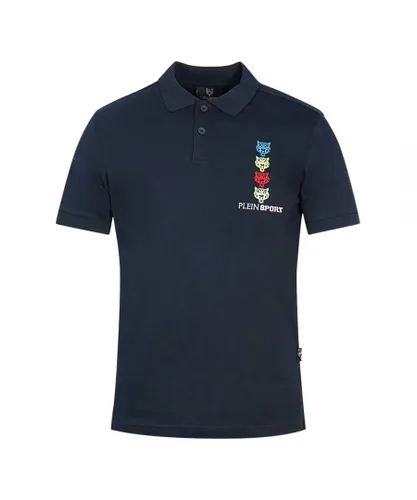 Plein Sport Mens Tiger Head Logo Navy Blue Polo Shirt Cotton
