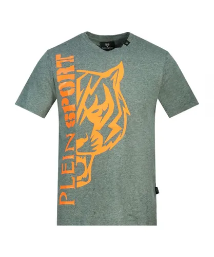 Plein Sport Mens Tiger Side Logo Grey T-Shirt Cotton
