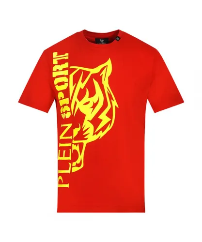 Plein Sport Mens Tiger Side Logo Red T-Shirt Cotton