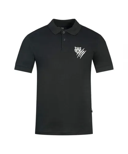 Plein Sport Mens Tiger Slash Logo Black Polo Shirt Cotton