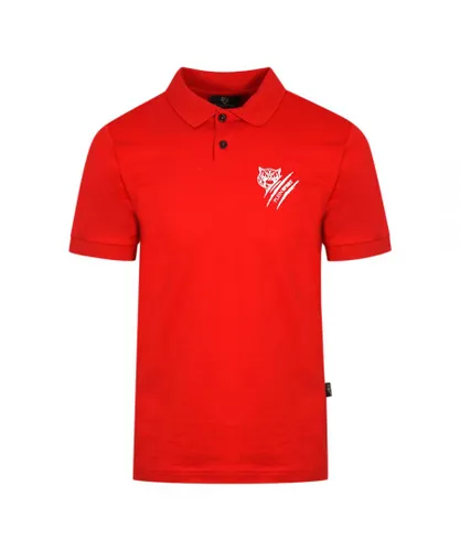 Plein Sport Mens Tiger Slash Logo Red Polo Shirt Cotton