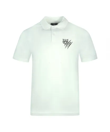 Plein Sport Mens Tiger Slash Logo White Polo Shirt Cotton