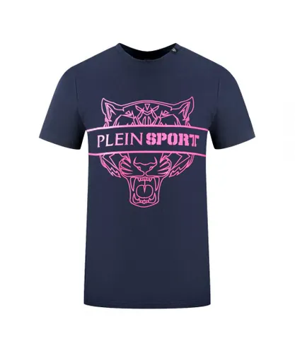 Plein Sport Mens Tigerhead Bold Logo Navy Blue T-Shirt