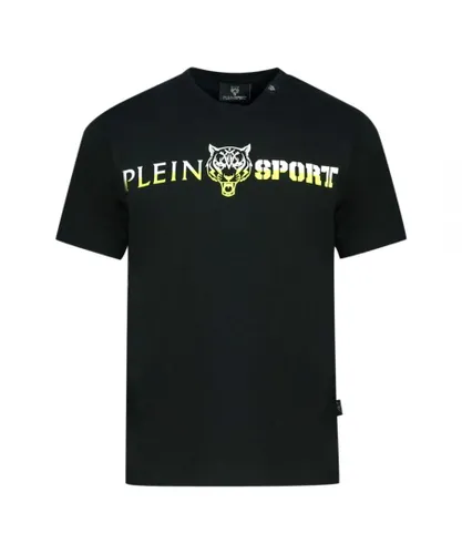 Plein Sport Mens Yellow Bold Split Logo Black T-Shirt Cotton