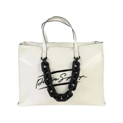 Plein Sport , White Patent Shoulder Bag with Chain Detail and Logo Lettering ,White female, Sizes: ONE SIZE