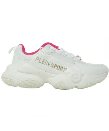 Plein Sport Womens Gold Branded Logo White Sneakers