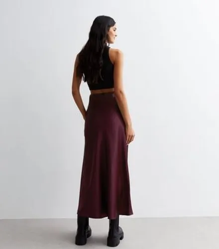 Plum Shine Satin Bias Cut Midi Skirt New Look