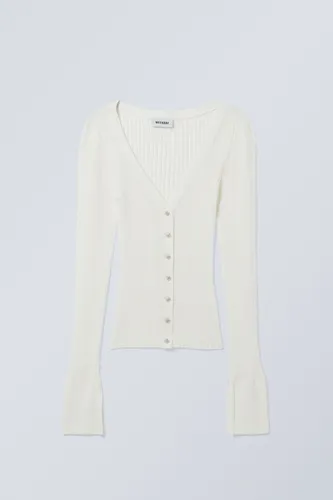 Pointelle Knitted Cardigan - White