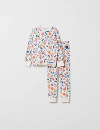 Polarn O. Pyret Girls Cotton Rich Floral Pyjamas (1-10 Yrs) - 6-8Y - White Mix, White Mix