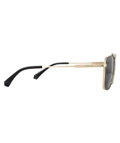 Polaroid Aviator Mens Black Gold Grey Polarized Sunglasses Metal - One