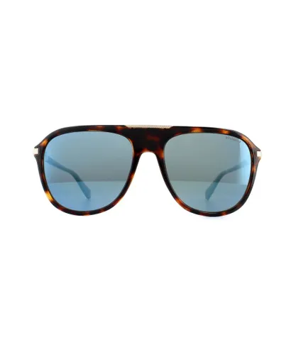 Polaroid Aviator Mens Dark Havana Grey Blue Mirror Polarized Sunglasses - Brown - One