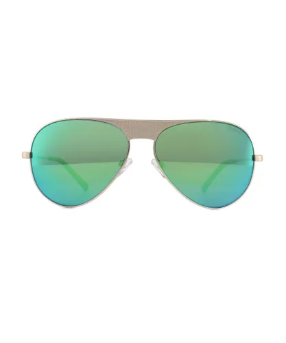 Polaroid Aviator Mens Light Gold Grey Metallic Green Polarized Sunglasses - One