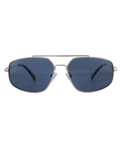 Polaroid Aviator Mens Ruthenium Blue Polarized Sunglasses - Silver Metal - One
