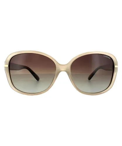 Polaroid Butterfly Womens Beige Havana Brown Gradient Polarized Sunglasses - One