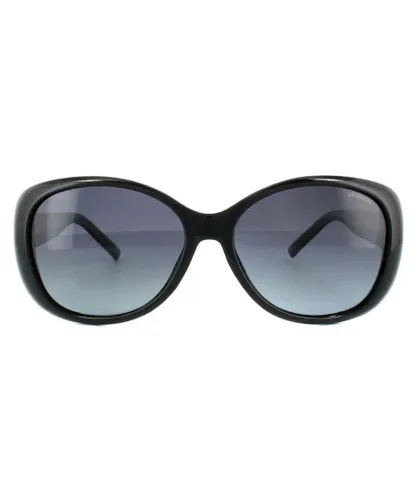 Polaroid Butterfly Womens Shiny Black Grey Gradient Polarized Sunglasses - One