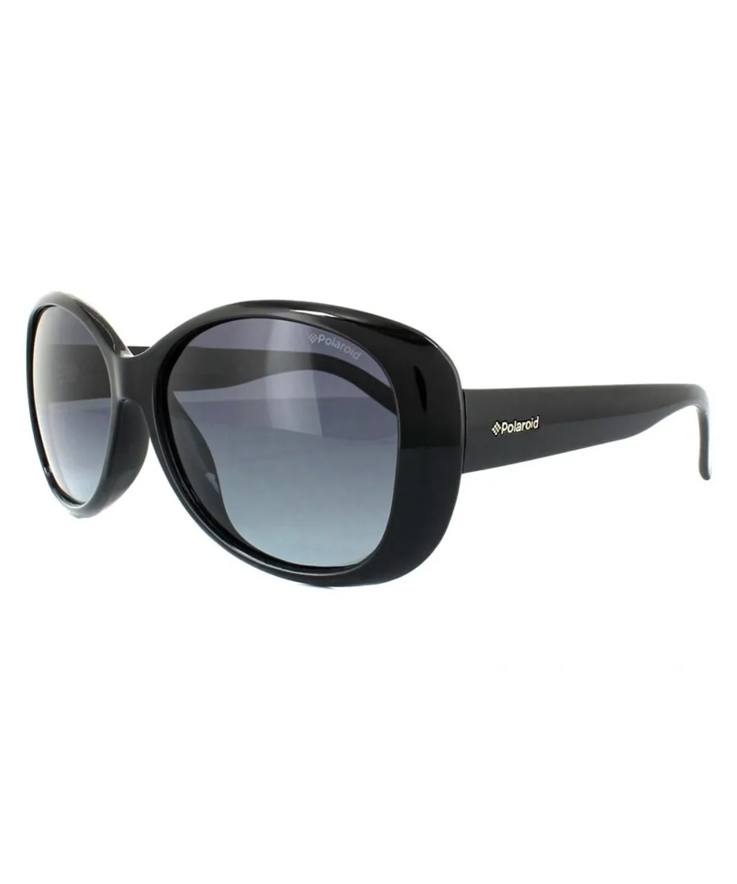 Polaroid Butterfly Womens Shiny Black Grey Gradient Polarized Sunglasses - One