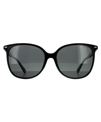 Polaroid Cat Eye Womens Black Grey Polarized Sunglasses - One